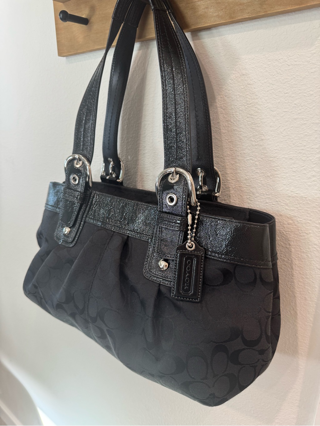 Coach Soho Signature Pleated Tote F13742 Black Jacquard Bag Y2k